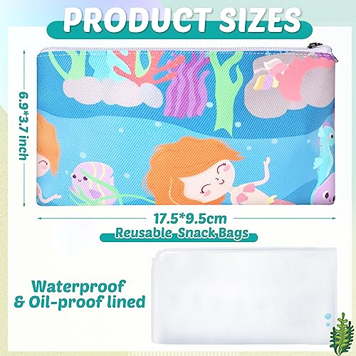 Chumia 6 Pack Reusable Snack Bags for Kids, Washable Sandwich & Food Storage Pouches, Dual-layer Silicone Lined Lunch Bags with Zipper for School & Travel(Cute,6.9 x 3.7 Inches) - Image 2