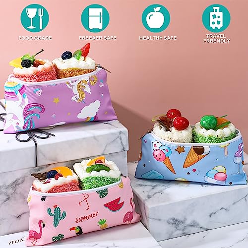 Chumia 6 Pack Reusable Snack Bags for Kids, Washable Sandwich & Food Storage Pouches, Dual-layer Silicone Lined Lunch Bags with Zipper for School & Travel(Cute,6.9 x 3.7 Inches) - Image 4