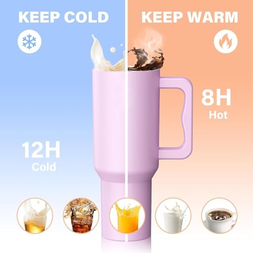 FLYNGO 1.2L Stainless Steel Tumbler with Straw and Leak Proof Lid, Vacuum Insulated Large Sipper Bottle for Gym, Office & Outdoor Use, Travel Mug for Hot & Cold Drinks (Lavender) - Image 5