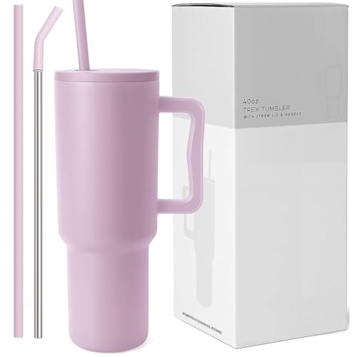 FLYNGO 1.2L Stainless Steel Tumbler with Straw and Leak Proof Lid, Vacuum Insulated Large Sipper Bottle for Gym, Office & Outdoor Use, Travel Mug for Hot & Cold Drinks (Lavender) - Image 1