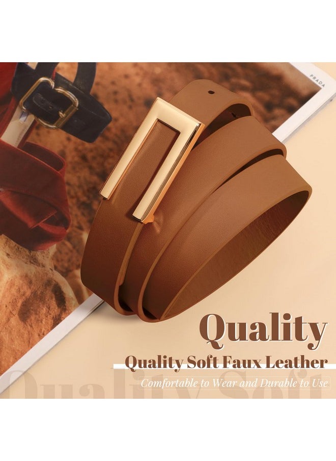 Sansths - SANSTHS 2 Pack Skinny Leather Belts for Women, Ladies Thin Waist Belt for Dresses Jeans Pants with Gold Buckle, Black+Brown, S - Image 1