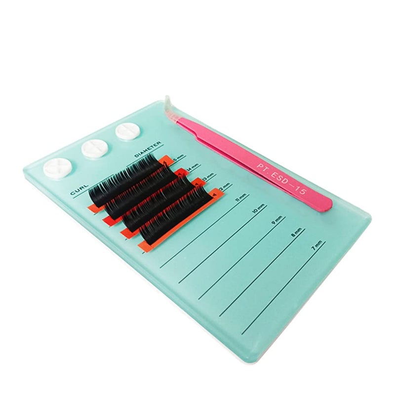 Acrylic Eyelash Extension Eye Lash Pallet Tool, Grafting False Eyelash Organizer Extension Pad Lash Tray Gasket Adhesive Glue Holder (Blue with Scale)