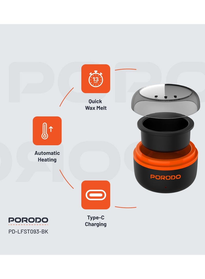 porodo Wax Warming Hair Removal Kit for Eyebrow Nose Mustache Ears / Double Pot Nostril Wax Heater/ Mini Wax Warmer /  13min Quick Wax Melt / Automatic Heating - Black  - Image 2