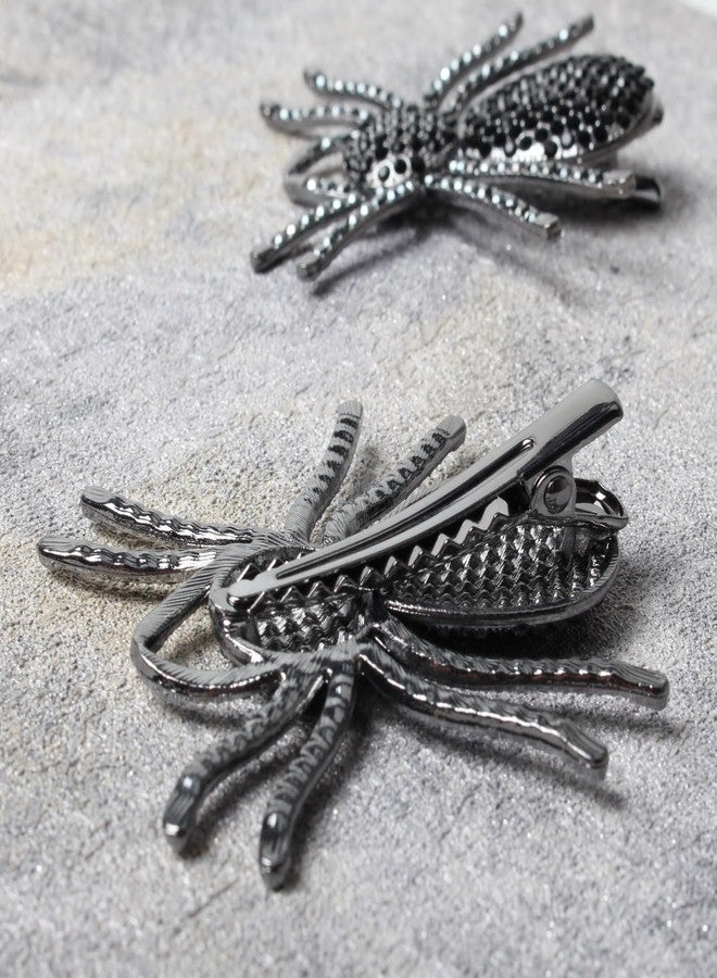 Cuizhiyu 2PCS Black Spider Hair Clips for Women Girls Hiphop Metal Spooky Halloween Hair Clip With Stone Barrette for Styling Halloween Hair Accessories - Image 3