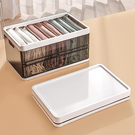 Kitwe Kitwe Wardrobe Clothes Organizer for Jeans Stackable Foldable Closet Drawer Organizer Storage Box Bin for Sweater Bra Underwear Tshirts Socks with Cover and Handle 2 - Image 1