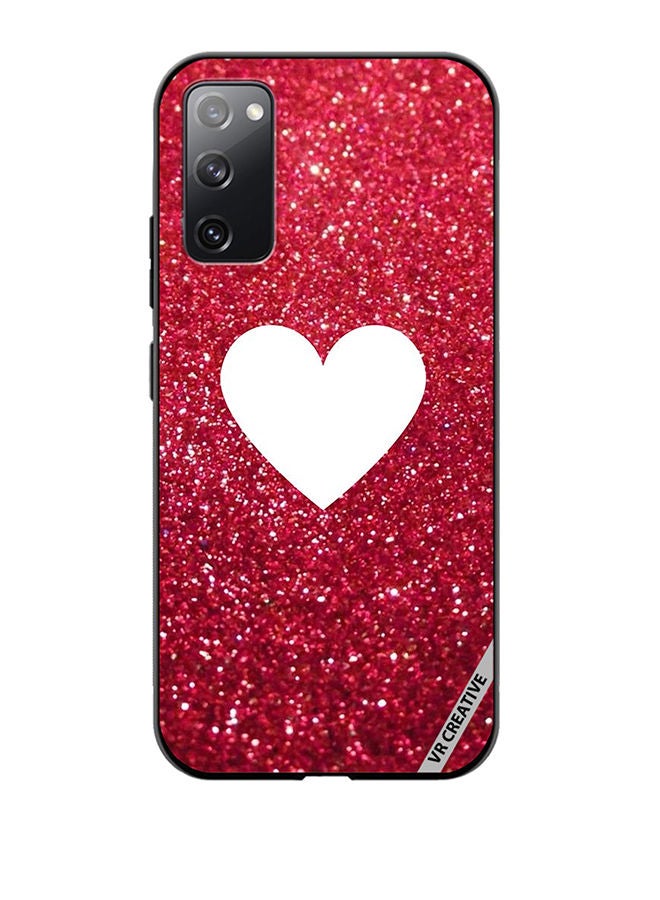 VR CREATIVE Protective Case Cover For Samsung Galaxy S20 FE 5G White Heart on Red Glitter Design Multicolour - Image 1