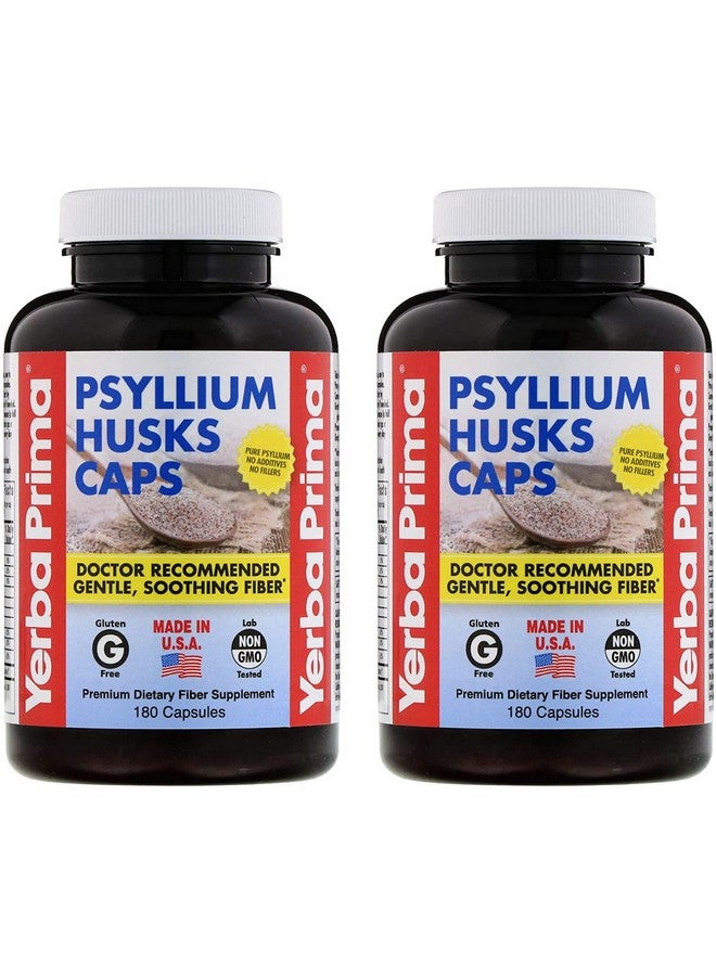 Yerba Prima Psyllium Husks Caps 180 caps (Pack of 2) - Natural Fiber Supplement and Colon Cleanse - Gut Health - Non-GMO Gluten Free - Image 1
