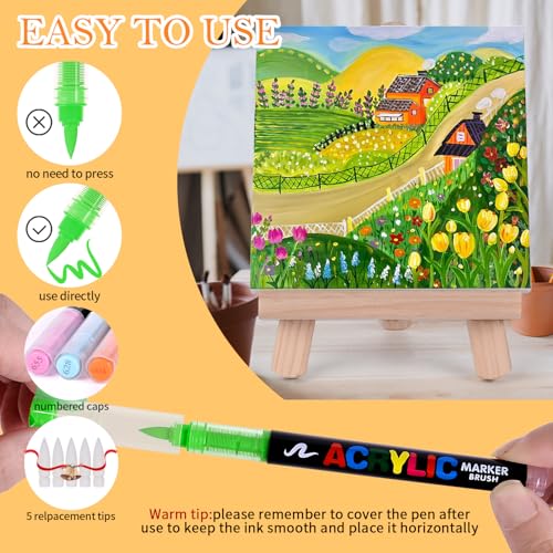 colourmotor 168 Colors Acrylic Paint Markers, Direct-Liquid Ink Control System, Premium Brush Tip Acrylic Paint Pens for School Art, Rock, Egg, Fabric, Wood, DIY Crafts (Includes Replacement Nibs) - Image 4