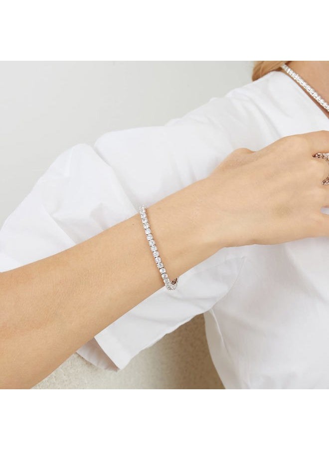 Lomgwumy 18K White Gold Plated 4.0 Round Cubic Zirconia Classic Tennis Bracelet 6.5 Inch For women  - Image 3