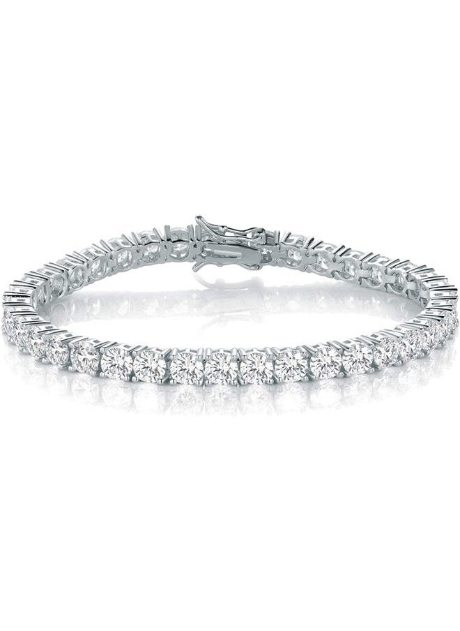 Lomgwumy 18K White Gold Plated 4.0 Round Cubic Zirconia Classic Tennis Bracelet 6.5 Inch For women  - Image 1