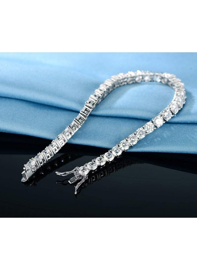 Lomgwumy 18K White Gold Plated 4.0 Round Cubic Zirconia Classic Tennis Bracelet 6.5 Inch For women  - Image 5