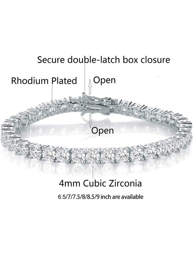 Lomgwumy 18K White Gold Plated 4.0 Round Cubic Zirconia Classic Tennis Bracelet 6.5 Inch For women  - Image 4