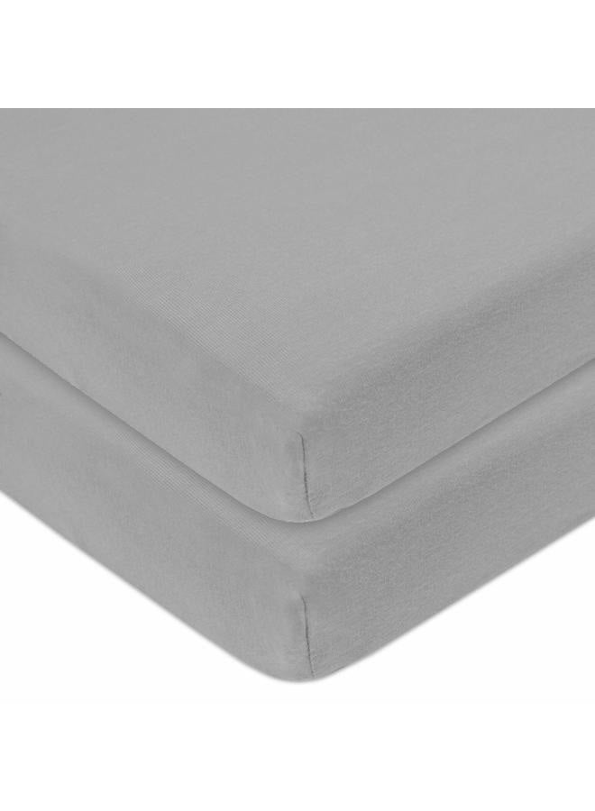 American Baby Company 2 Pack Fitted Mini Crib Sheet 24" x 38", Soft Breathable Neutral 100% Cotton Jersey Portable Sheet, Gray, for Boys and Girls, Fits Most Pack N Play Mattresses  - Image 1