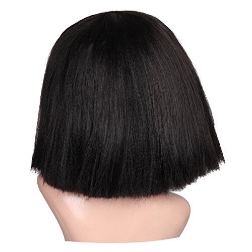 ColorGround Women Adults Fluffy Medium Black Cruly Cut Bangs Wig with Round Glass Frame - Image 5