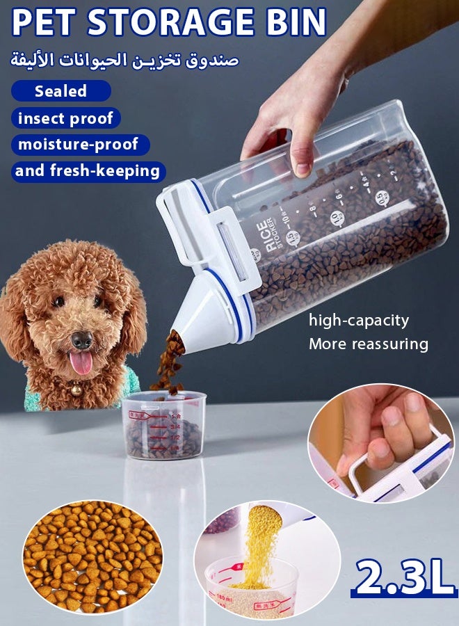 Generic food containers，Pet food containers，Pet storage bin,Pet food storage box,Handheld sealed moisture-proof and fresh-keeping cat storage tank,Send graduated cup dog food bucket,Suitable for storing various grains such as rice, cat food, dog food, and pet food  - Image 1