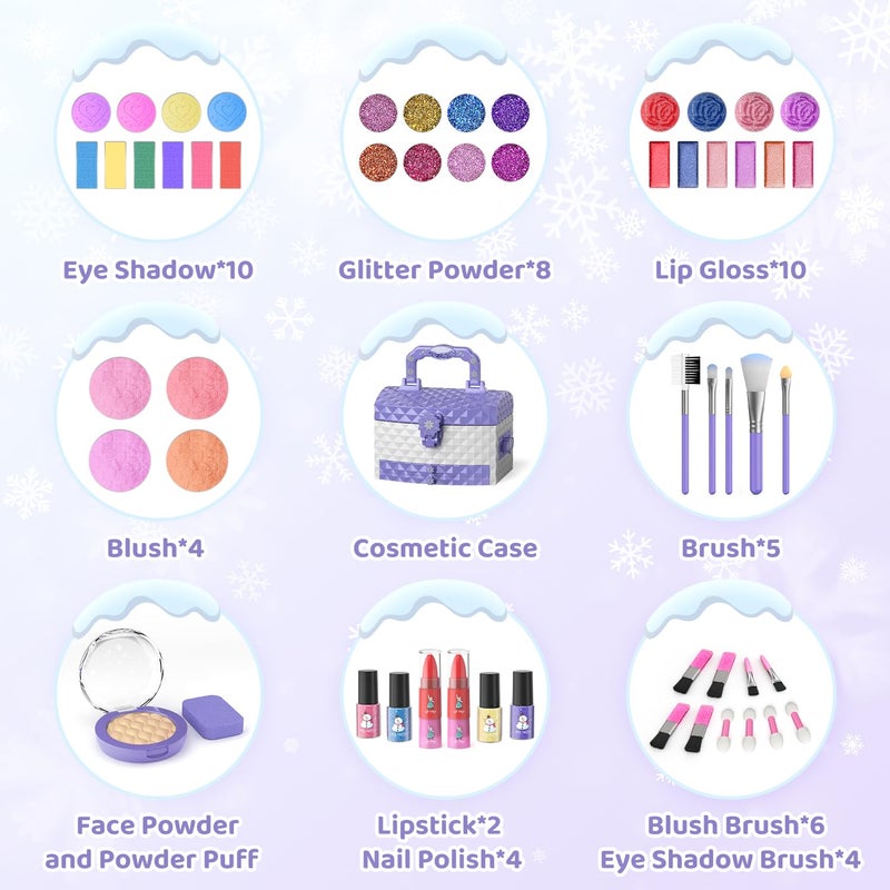 PERRYHOME Kids Makeup Set for Girl 56 Pcs Washable Real Cosmetic, Non-Toxic Frozen Toys Toddler Makeup Kit, 2026 New CPF Sustainable Materials Birthday Gift for 3 4 5 6 7 8 9 10 11 12 Year Old Girls - Image 2