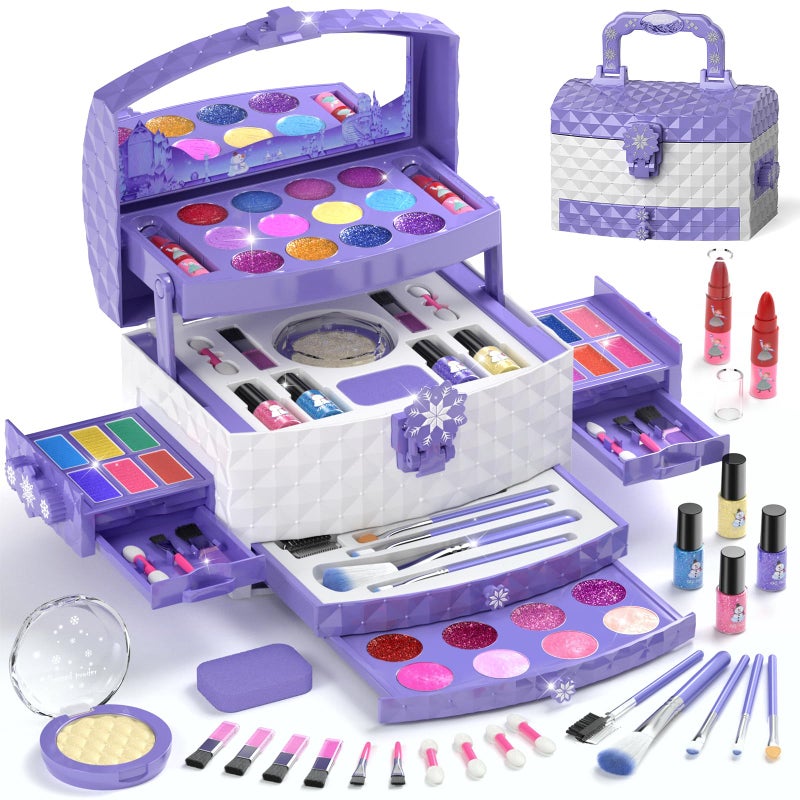 PERRYHOME Kids Makeup Set for Girl 56 Pcs Washable Real Cosmetic, Non-Toxic Frozen Toys Toddler Makeup Kit, 2026 New CPF Sustainable Materials Birthday Gift for 3 4 5 6 7 8 9 10 11 12 Year Old Girls - Image 1