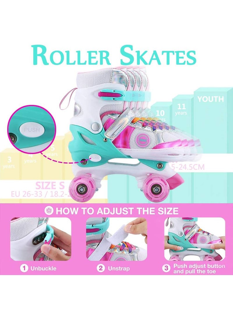 LENND Kids Adjustable Roller Skates for Girls Boys, All 8 Wheels Illuminating(Pink, Medium?EU33-37?) - Image 2