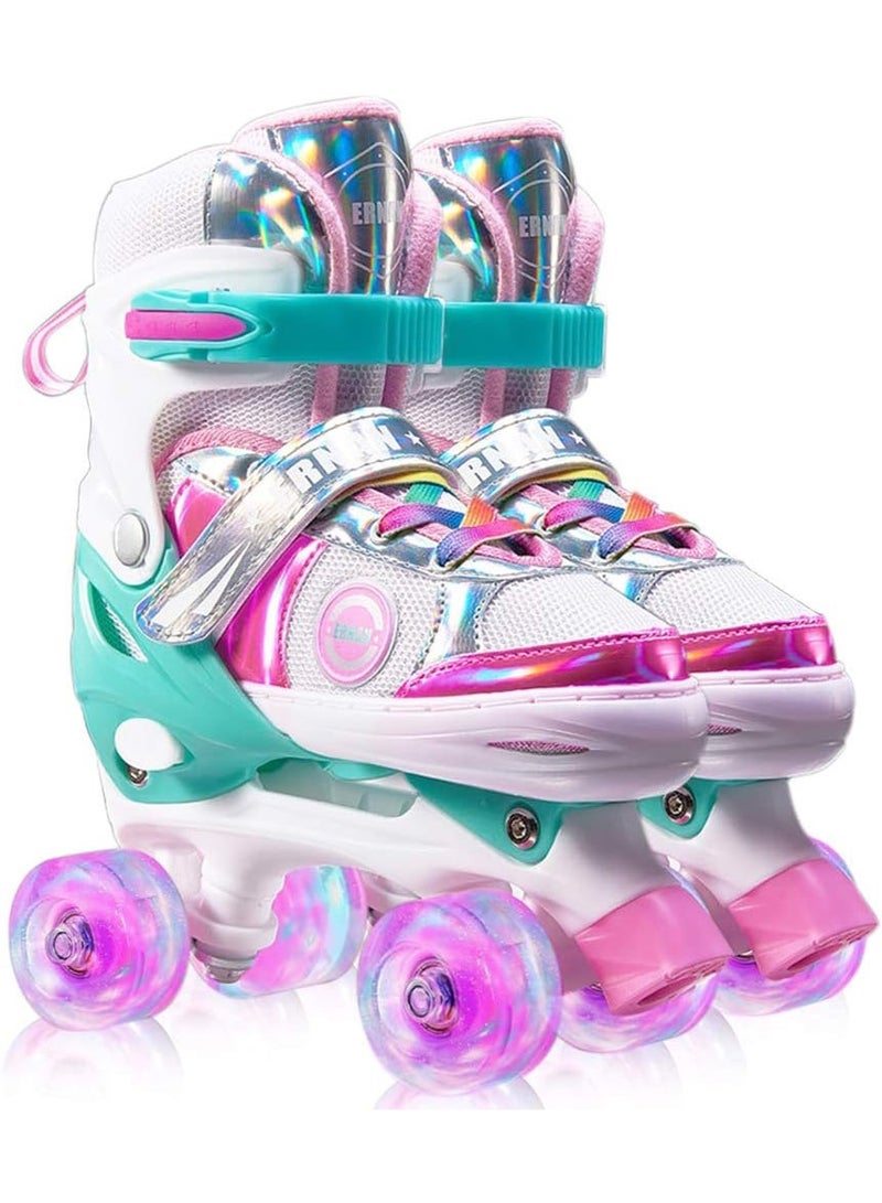 LENND Kids Adjustable Roller Skates for Girls Boys, All 8 Wheels Illuminating(Pink, Medium?EU33-37?) - Image 1