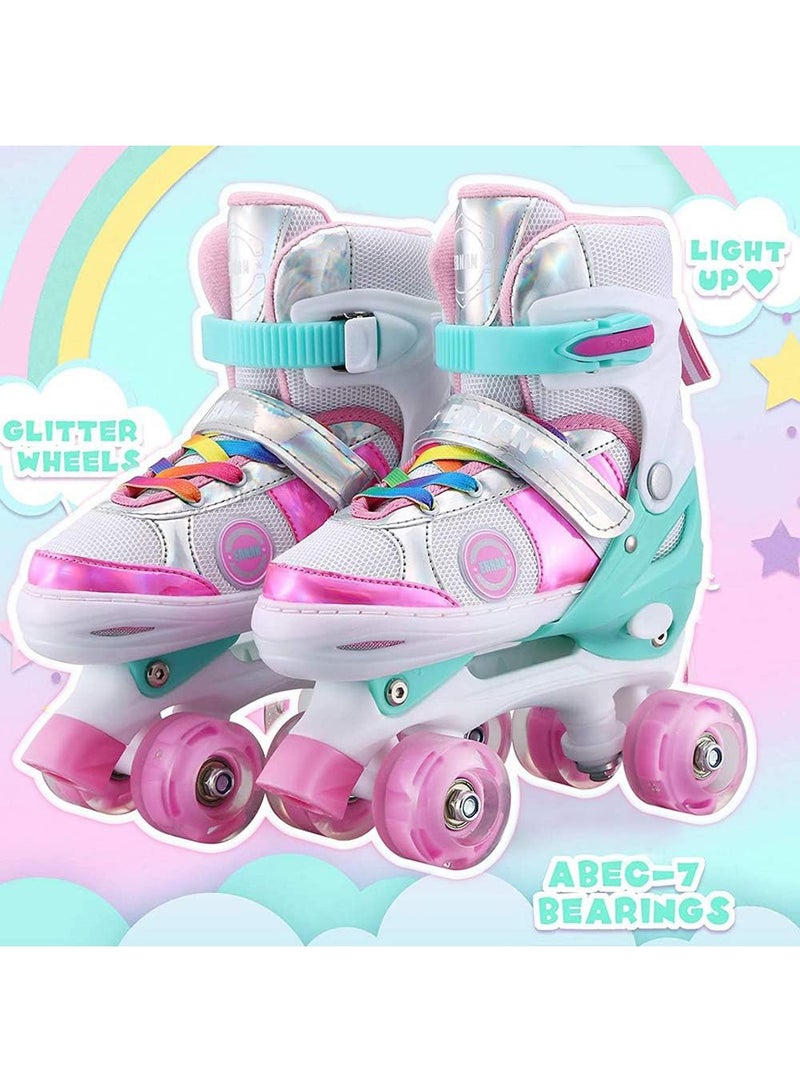 LENND Kids Adjustable Roller Skates for Girls Boys, All 8 Wheels Illuminating(Pink, Medium?EU33-37?) - Image 4