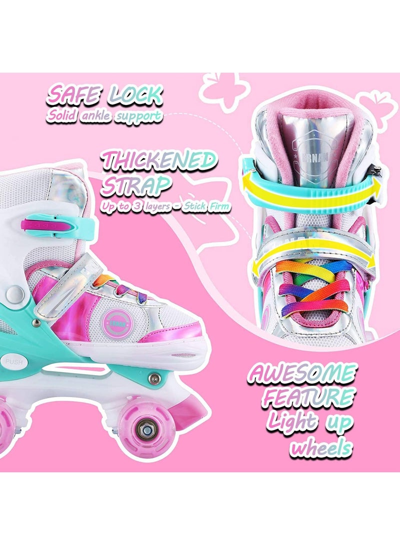 LENND Kids Adjustable Roller Skates for Girls Boys, All 8 Wheels Illuminating(Pink, Medium?EU33-37?) - Image 3