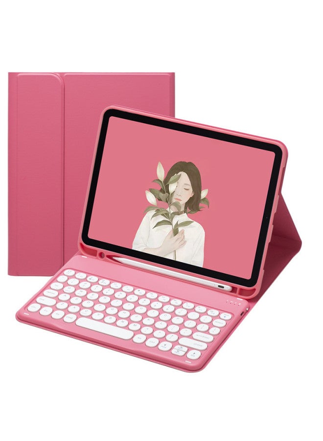 For IPad Wireless Bluetooth Touch Keyboard 110.9.7 "round Hat Air5 Wonderful Control Mini6 Leather M4-Color:Begonia Red Leather Case + Keyboard (regular)-Product Type:Ipad 10th/11th Generation 10.9inch  - Image 1