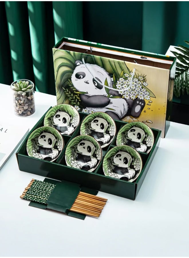 Crazy Boss 6PCS Ceramic Panda Bowl Set with Chopsticks Gift Box Dinnerware Set for Rice, Soup and Noodles - Image 4