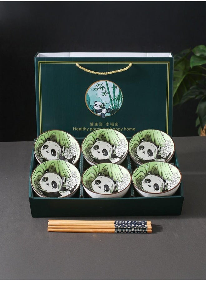 Crazy Boss 6PCS Ceramic Panda Bowl Set with Chopsticks Gift Box Dinnerware Set for Rice, Soup and Noodles - Image 3