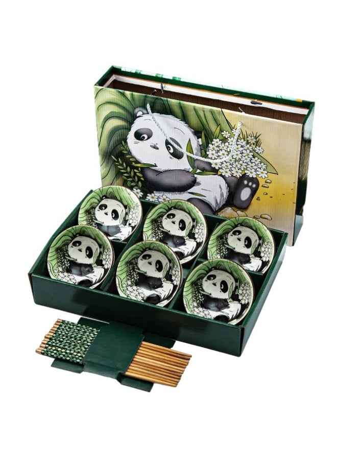 Crazy Boss 6PCS Ceramic Panda Bowl Set with Chopsticks Gift Box Dinnerware Set for Rice, Soup and Noodles - Image 1