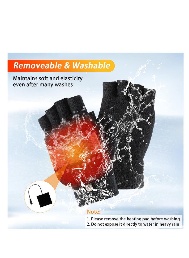 SOLARAE USB Heated Gloves for Men and Women - Winter Electric Fingerless Touchscreen Gloves with 3 Adjustable Heat Settings, Washable Knitting Design for Full & Half Hand Warmth, Perfect for Laptop Use. - Image 4