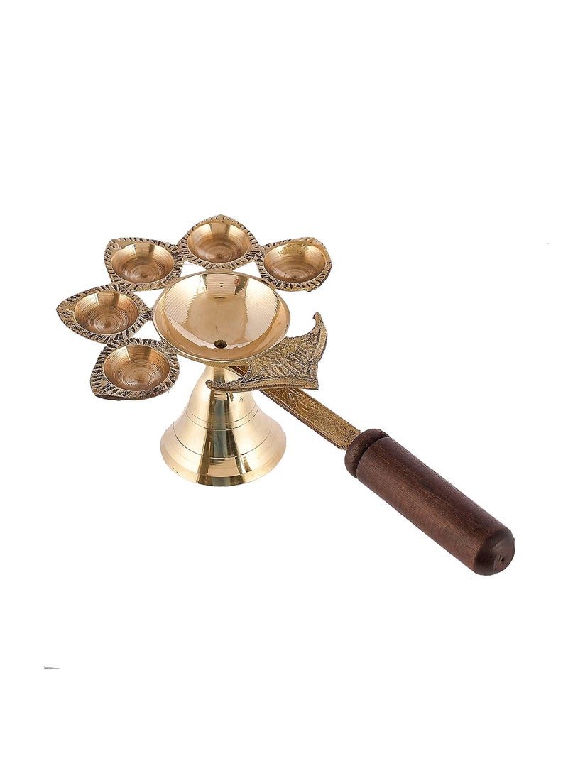 A & S VENTURES AS Ventures Wooden Handle PanchAarti Brass Diya Oil Lamp Jyoti Puja Panch Arti Diya for Diwali Pooja Diya for Puja and Festival Decoration Diwali Decoration Items for Home  - Image 1