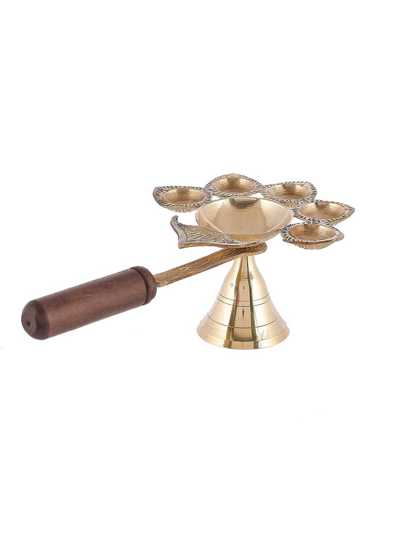 A & S VENTURES AS Ventures Wooden Handle PanchAarti Brass Diya Oil Lamp Jyoti Puja Panch Arti Diya for Diwali Pooja Diya for Puja and Festival Decoration Diwali Decoration Items for Home  - Image 4