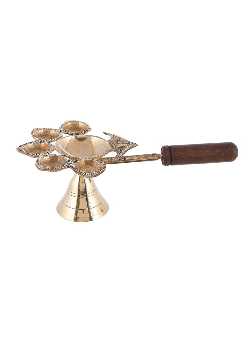 A & S VENTURES AS Ventures Wooden Handle PanchAarti Brass Diya Oil Lamp Jyoti Puja Panch Arti Diya for Diwali Pooja Diya for Puja and Festival Decoration Diwali Decoration Items for Home  - Image 3