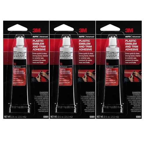 3M Plastic Emblem & Trim Adhesive (03601), 1 fl oz Tube (Pack of 3) – Clear Quick-Drying Auto Glue for Plastic & Metal Emblems, Interior/Exterior Trim, Weather-Resistant - Image 1