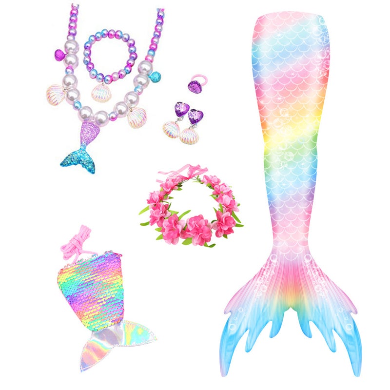Generic Mermaid Tail Girls Mermaid Swimsuit Necklace Bracelet Cross Border Ariel Princess Swimsuit Birthday Gift 229 "single tail colorful fish tail bag purple necklace rose wreath]