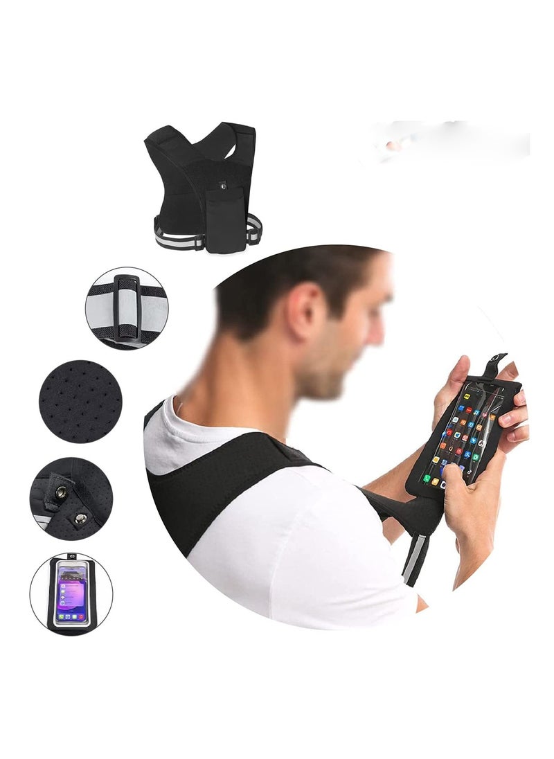 Excefore - Running Vest Phone Holder, Adjustable Waistband Reflective Training Workout Gear with Pocket, Hands Free Breathable Sports Vest for Phone Holder for Cycling Walking - Image 1