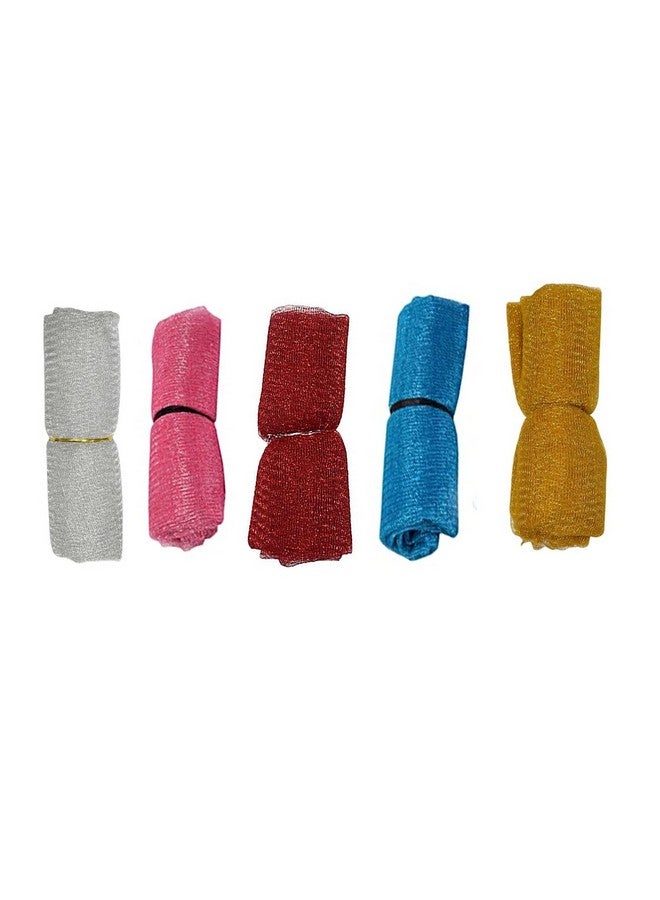 3A Featuretail 5 Colors 10 Mtr Total Mesh Net for Bouquet Decor, Gift Wrapping & Trousseau Gift& box Packing (Polyester,Blue, Pink, Red, Silver, Golden, Pack of 2mtr Each) - Image 1