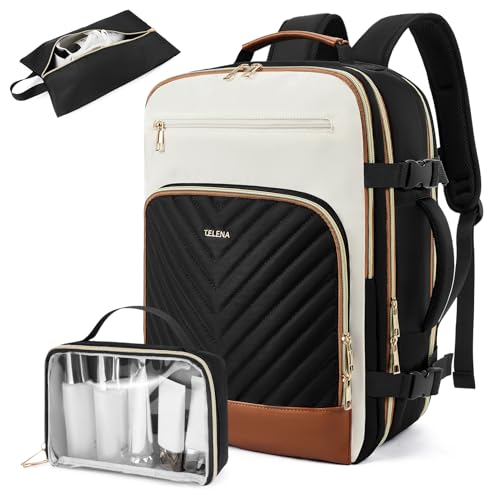 Telena Travel Backpack for Women 156 inch Laptop Backpack TSA Carry on Backpack Personal Item Size Flight Approved Travel Bag Daypack with MultiPockets for Work Travel Business BlackBeigeBrown - Image 1