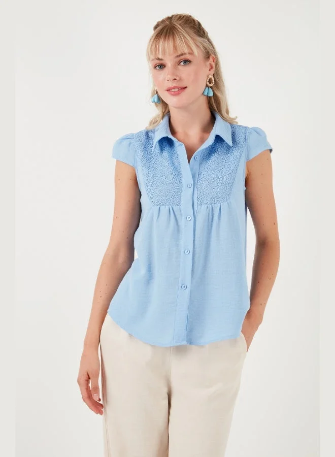 ليلا قميص نسائي بأكمام قصيرة وتفاصيل دانتيل