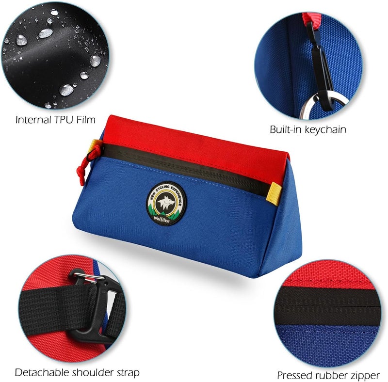 Vortika Bike Handlebar Bag, Bicycle Front Bag, Kids Handle Bar Bag, Storage Bag with Shoulder Strap for Men Women Kids Outdoor Road MTB Cycling(Blue + Red) - Image 2