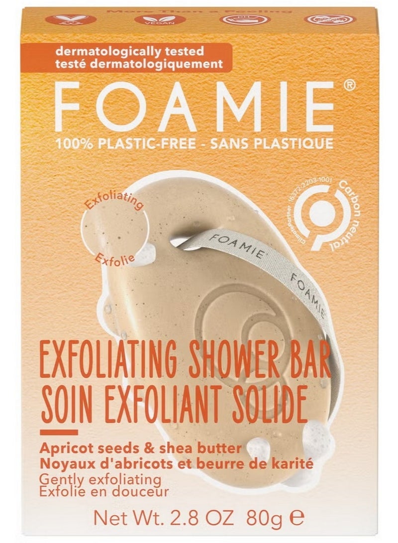 FOAMIE Exfoliating Shower Bar With Apricot Seeds & Shea Butter Plastic Free 80G - Image 1