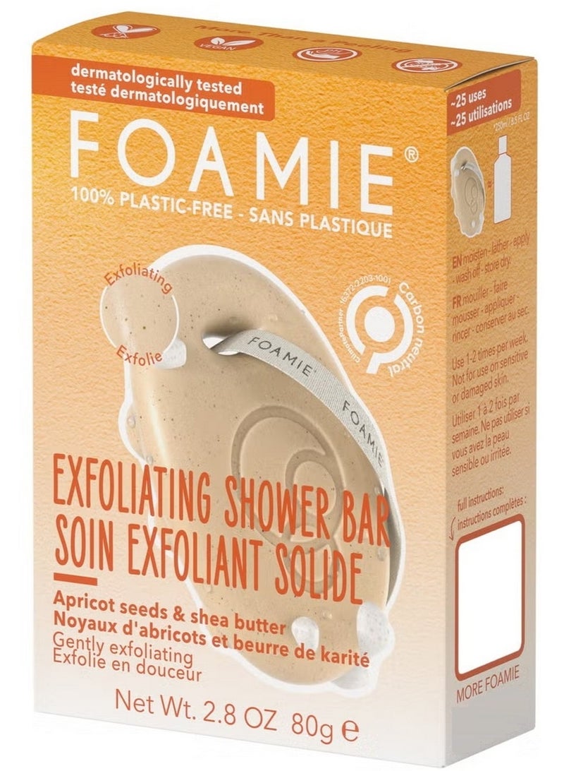 FOAMIE Exfoliating Shower Bar With Apricot Seeds & Shea Butter Plastic Free 80G - Image 2