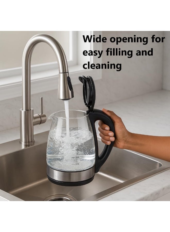 اتش اس HS Electric Kettle, 2L 1500W Glass Hot Water Boiler & Tea Pot, BPA-Free Borosilicate Glass, LED Indicator, Auto Shut Off & Boil-Dry Protection, Stainless Steel Bottom - Image 4