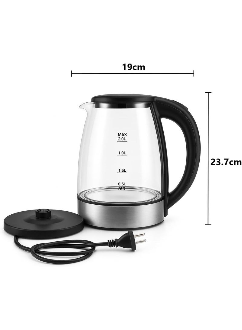 اتش اس HS Electric Kettle, 2L 1500W Glass Hot Water Boiler & Tea Pot, BPA-Free Borosilicate Glass, LED Indicator, Auto Shut Off & Boil-Dry Protection, Stainless Steel Bottom - Image 3