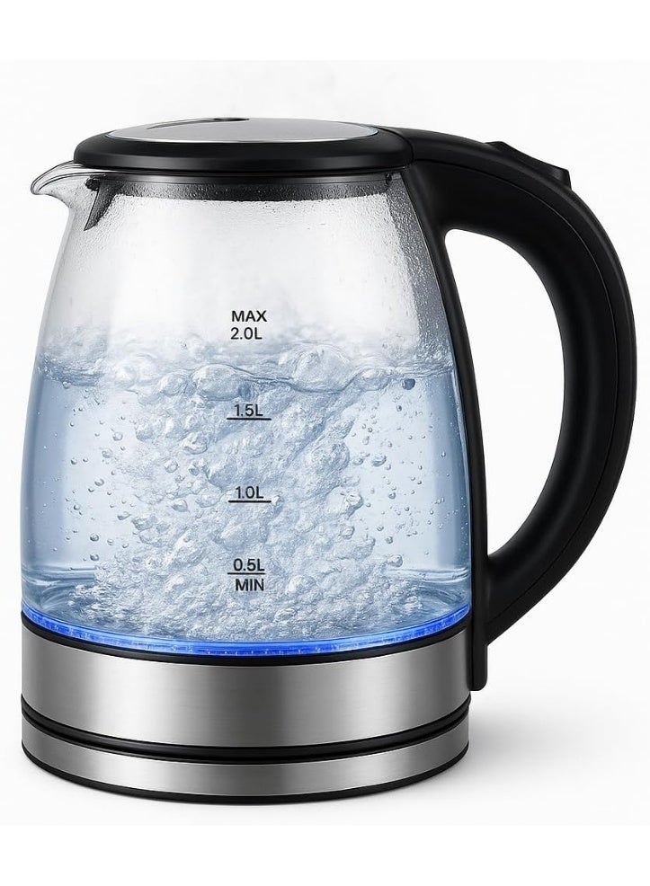 اتش اس HS Electric Kettle, 2L 1500W Glass Hot Water Boiler & Tea Pot, BPA-Free Borosilicate Glass, LED Indicator, Auto Shut Off & Boil-Dry Protection, Stainless Steel Bottom - Image 1