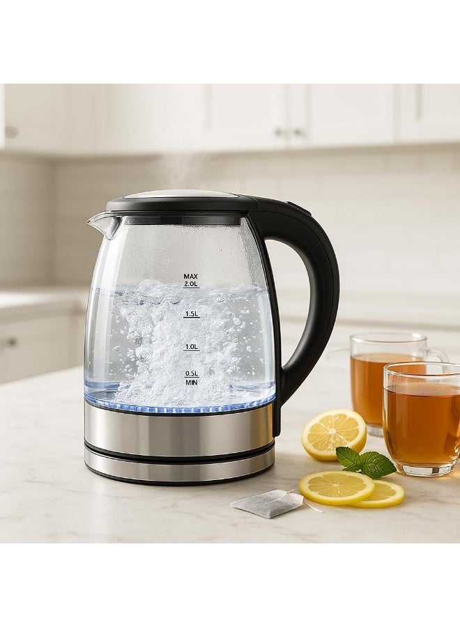 اتش اس HS Electric Kettle, 2L 1500W Glass Hot Water Boiler & Tea Pot, BPA-Free Borosilicate Glass, LED Indicator, Auto Shut Off & Boil-Dry Protection, Stainless Steel Bottom - Image 2