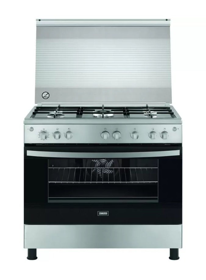 Zanussi Cool Cast Cooker 5 Burners 60*90 Cast Iron Fan Full Safety Stainless Steel ZCG91236XA