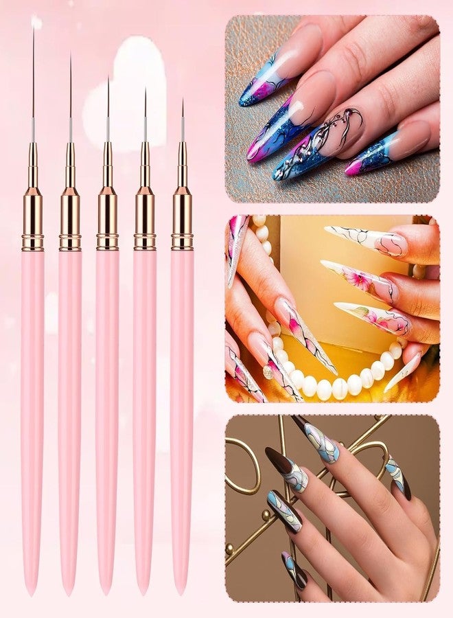 QUEENFINGER 5pcs Nail Art Liner Brushes, Liner Brush For Nails Gel, Painting Art Design Brush Set Nail Dotting Drawing Tool For Long Lines, Thin Details, Fine Drawing Sizes (Pink) - Image 4