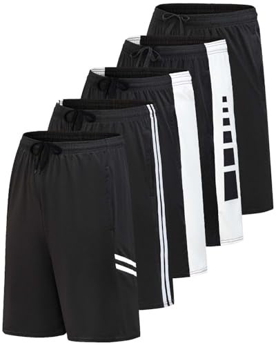 REALESSENTIALS Real Essentials Men’s 5 Pack: 9" Dry-Fit Shorts – Athletic Gym, Workout, Basketball, Running, Casual Lounge Active Pockets, Set 12, 3XL - Image 1