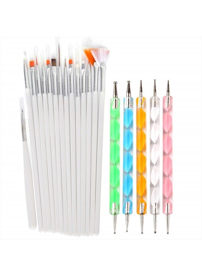 LifexTol 20pc Nail Art Painting Brush Pen Tools Kit UV Gel Building Drawing Linering Brushes Set Mandala Nail Dotting Pens (White) - Image 1